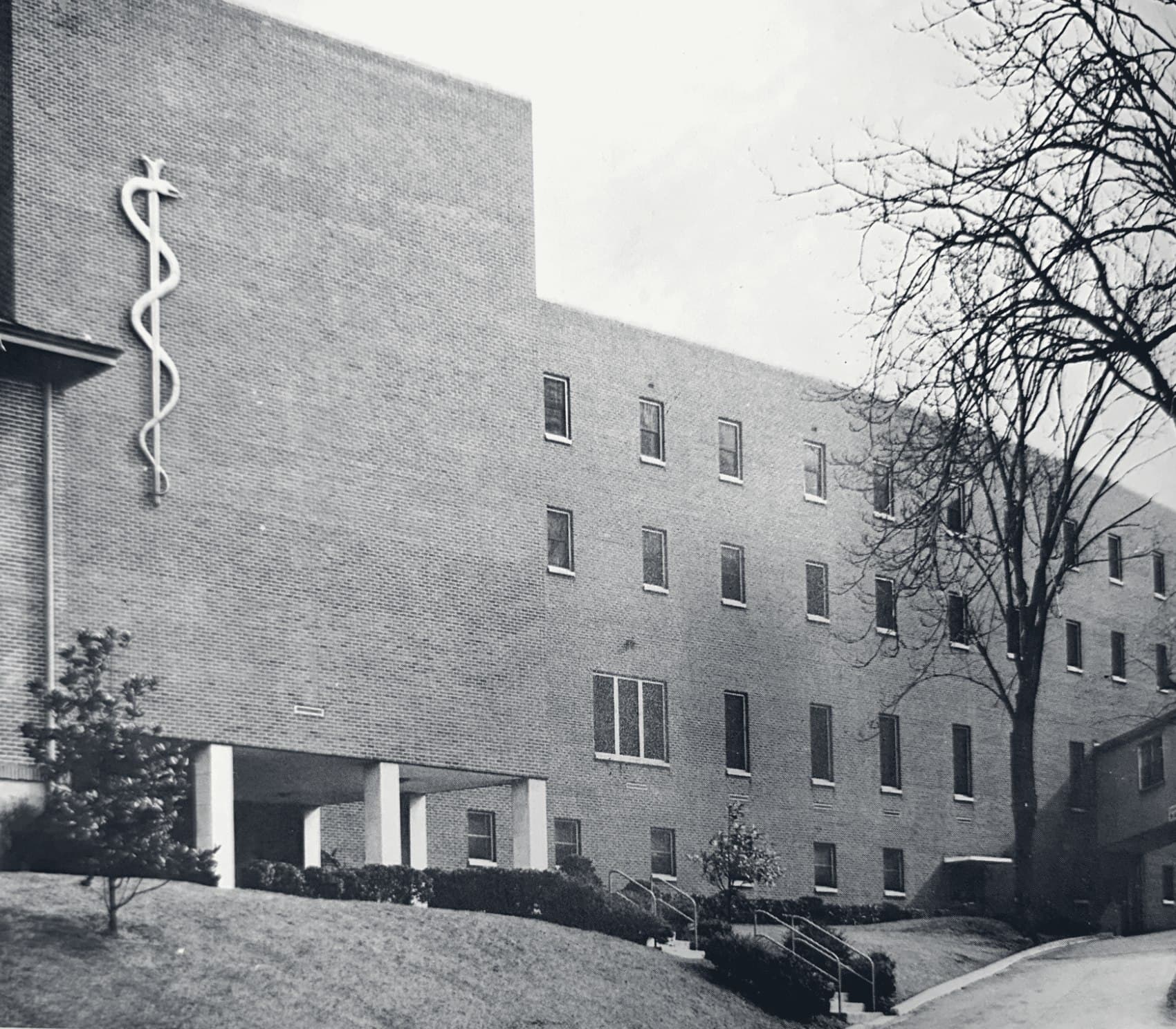 Archival photograph of the nurses' dormitory and school at Roanoke Memorial Hospital, built by JH Fralin and Son